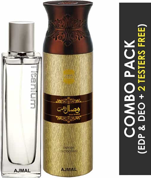 Ajmal Titanium Eau De Parfum 100Ml Perfume For Men And Wisal Dhahab Deodorant 200Ml For Men