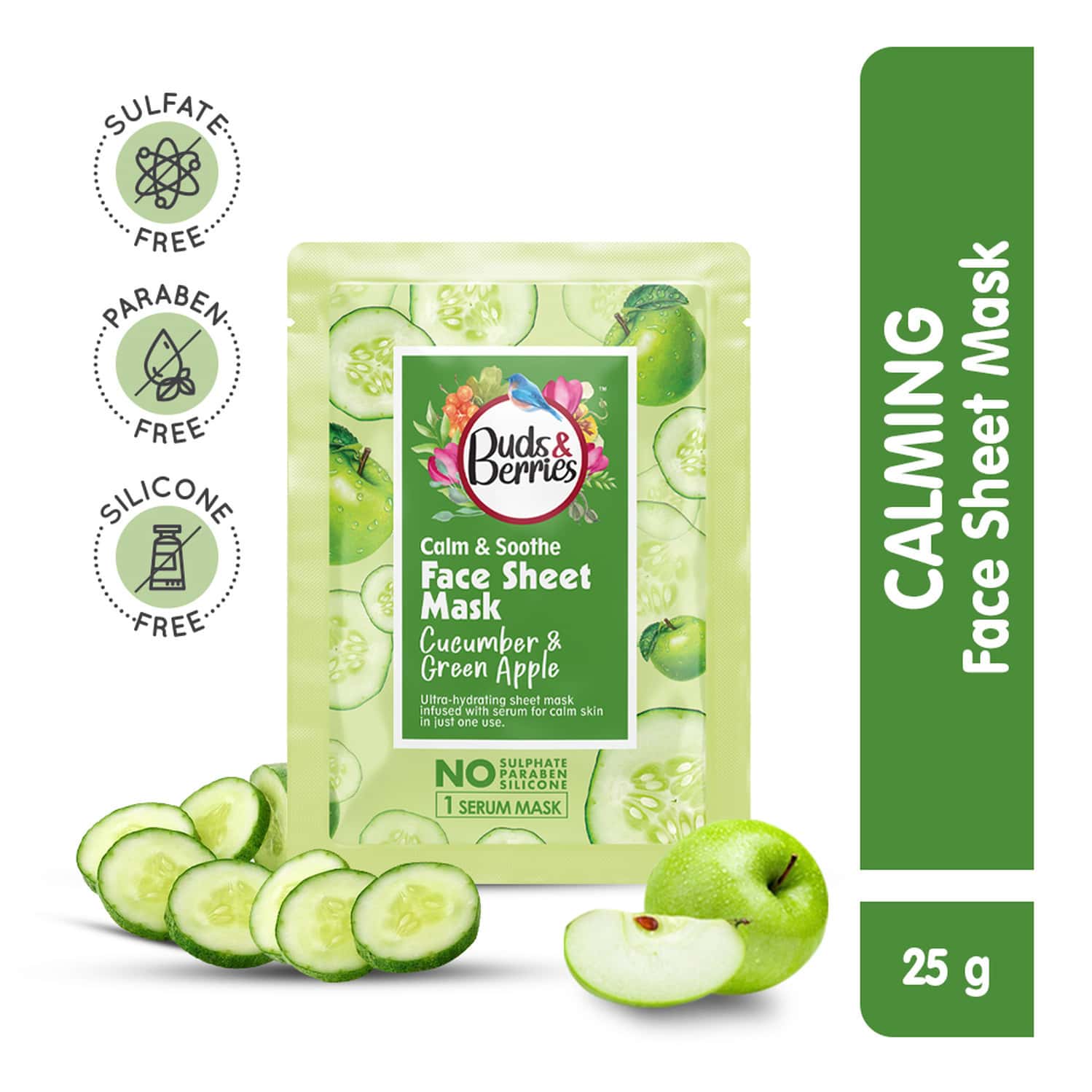 Buds & Berries Calm And Soothe Ultra-Hydrating Face Sheet Mask With Cucumber And Green Apple (25 G)