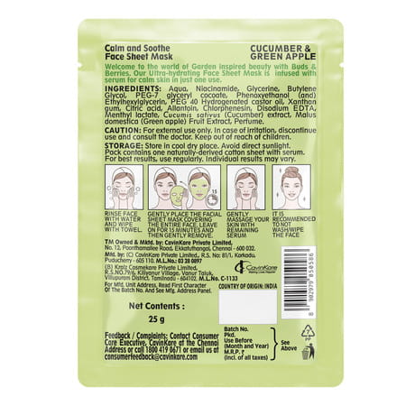 Buds & Berries Calm And Soothe Ultra-Hydrating Face Sheet Mask With Cucumber And Green Apple (25 G)