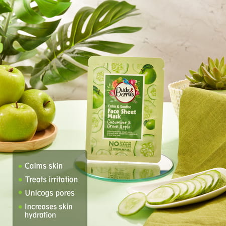 Buds & Berries Calm And Soothe Ultra-Hydrating Face Sheet Mask With Cucumber And Green Apple (25 G)