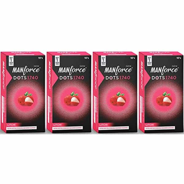 Manforce Extra Dotteds Litchi Flavoured Condom (Set Of 4 40 Sheets)