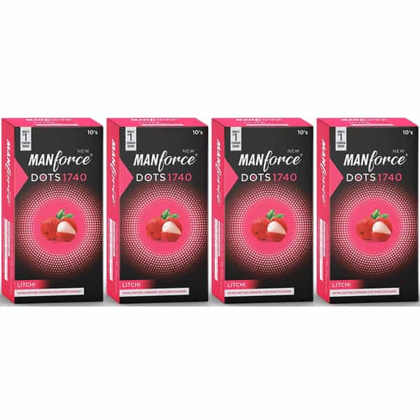 Manforce Extra Dotteds Litchi Flavoured Condom (Set Of 4 40 Sheets)
