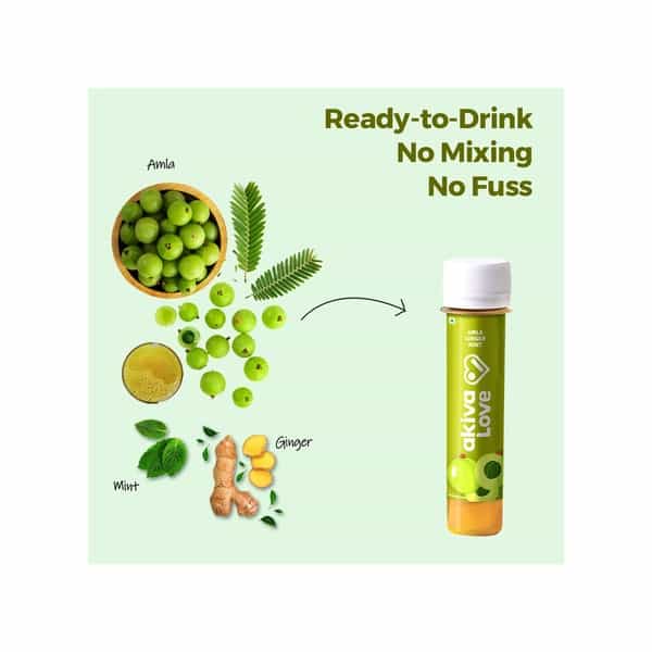Akiva Love Vitamin C Shots With Amla Ginger Mint (15 Shots X 40Ml) - 600Ml
