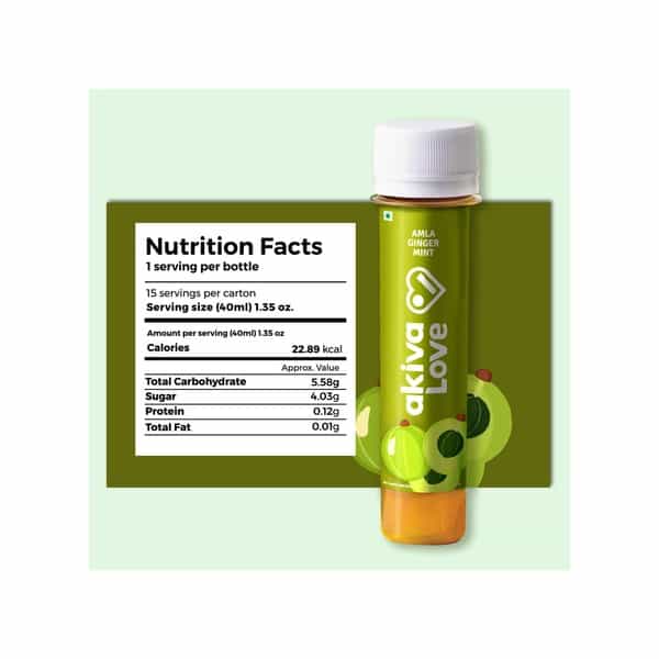 Akiva Love Vitamin C Shots With Amla Ginger Mint (15 Shots X 40Ml) - 600Ml