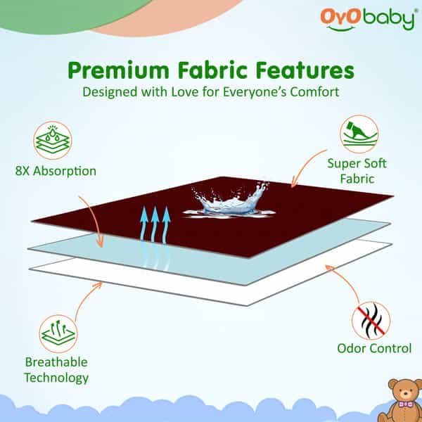 Oyo Baby Waterproof Bed Protector Baby Dry Sheet Large Maroon (100 Cm X 140 Cm)