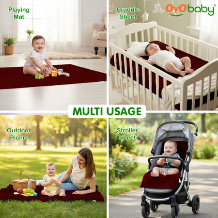 Oyo Baby Waterproof Bed Protector Baby Dry Sheet Large Maroon (100 Cm X 140 Cm)