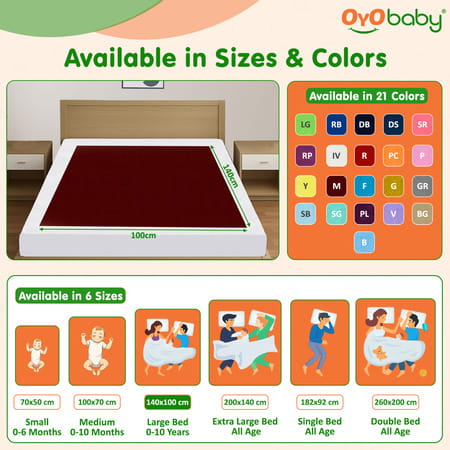 Oyo Baby Waterproof Bed Protector Baby Dry Sheet Large Maroon (100 Cm X 140 Cm)