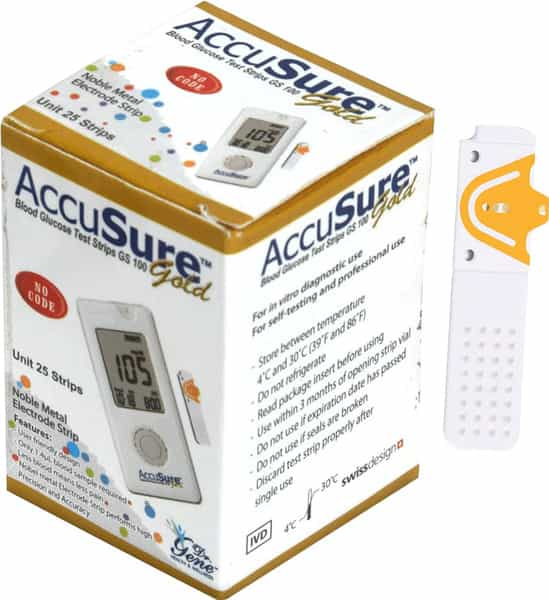Accusure Gold Blood Glucose Monitoring System | Glucometer | Free 25 Test Strips