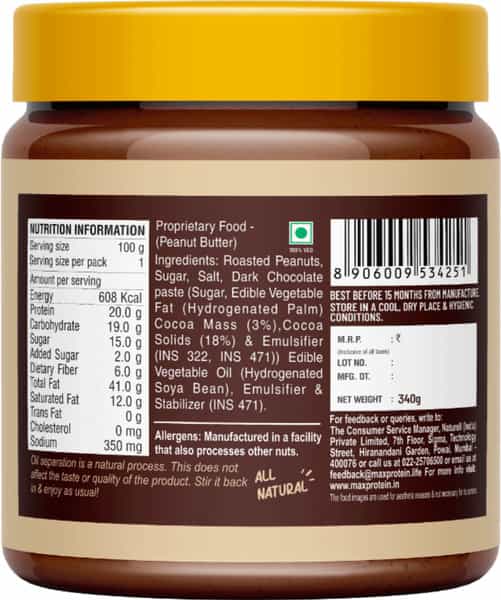 Max Protein Peanut Spread - Choco Creamy [340 Gm] - Pack Of 1