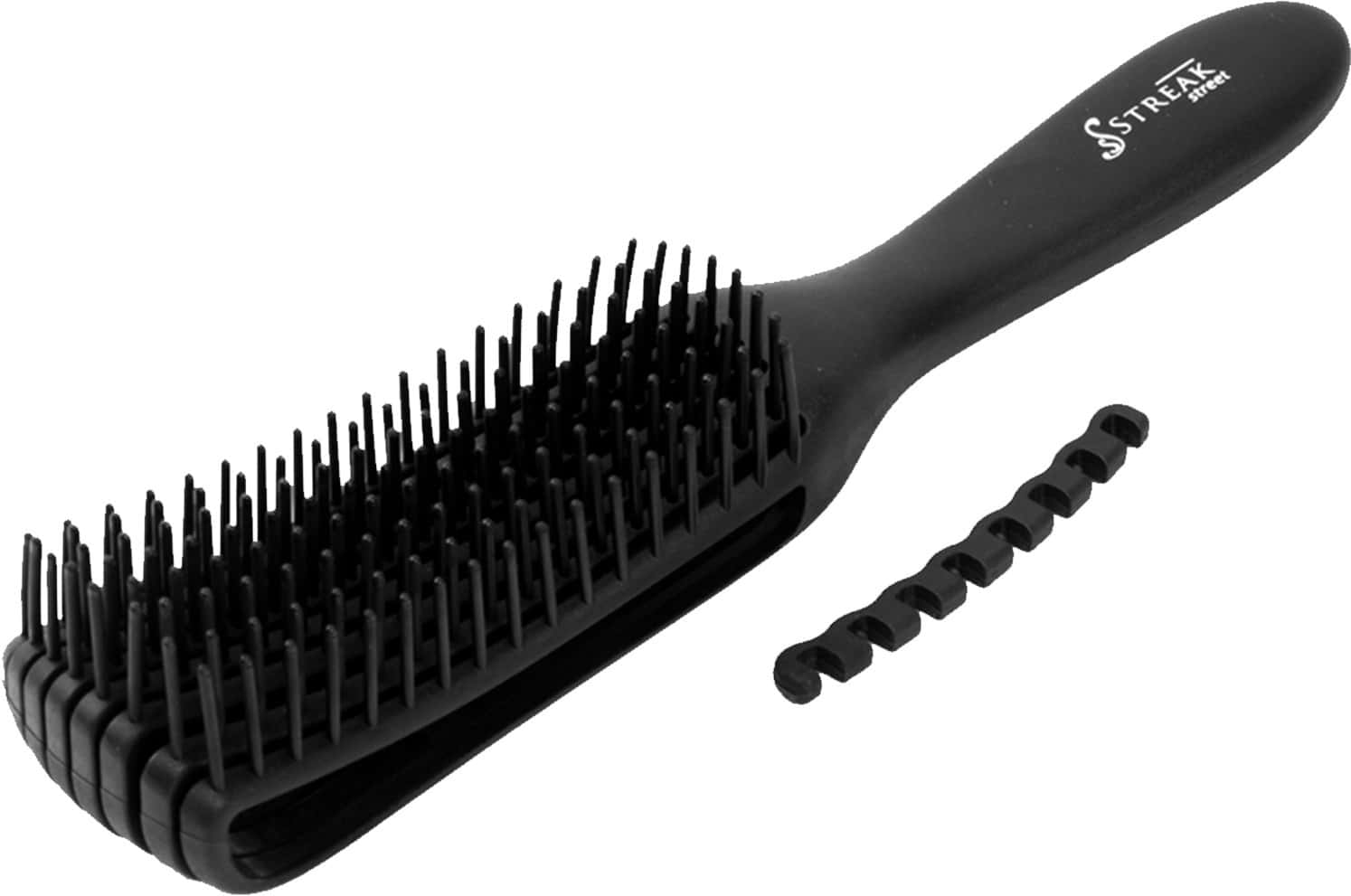 Streak Street Wet And Dry Hair Detangler Hair Brush With Spacing Clip - Black