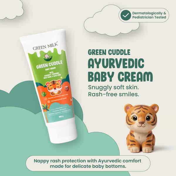 Green Milk Green Cuddle Baby Diaper Rash Cream|Aloe Vera | Turmeric & Tulsi| 3+ Months | 100 G