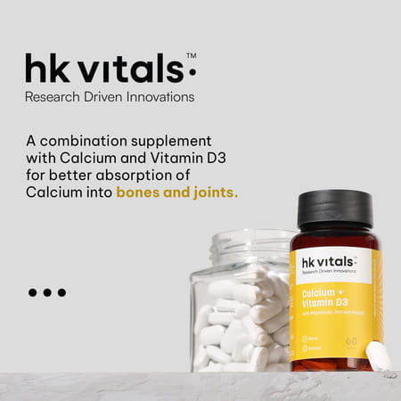 Hk Vitals Calcium + Vitamin D3 Supplement (60 Tablets) | With Magnesium & Zinc