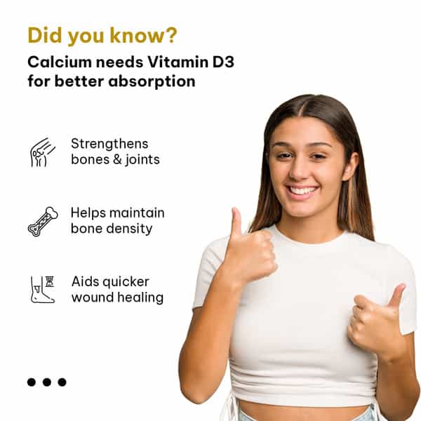 Hk Vitals Calcium + D3 (60 Tabs) | With Magnesium & Zinc | Bone & Joint Health
