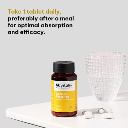 Hk Vitals Calcium + Vitamin D3 Supplement (60 Tablets) | With Magnesium & Zinc