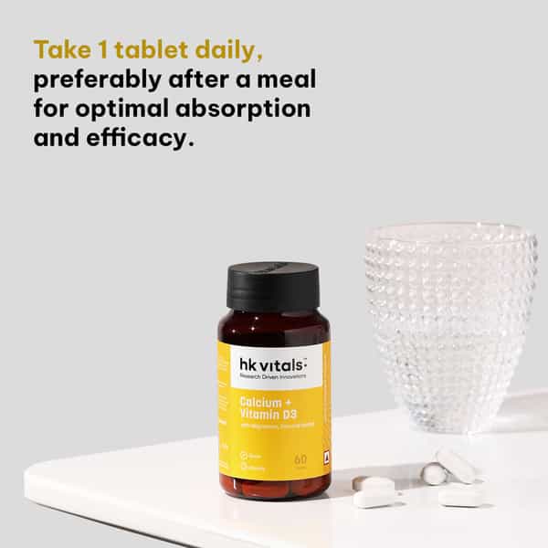 Hk Vitals Calcium + D3 (60 Tabs) | With Magnesium & Zinc | Bone & Joint Health