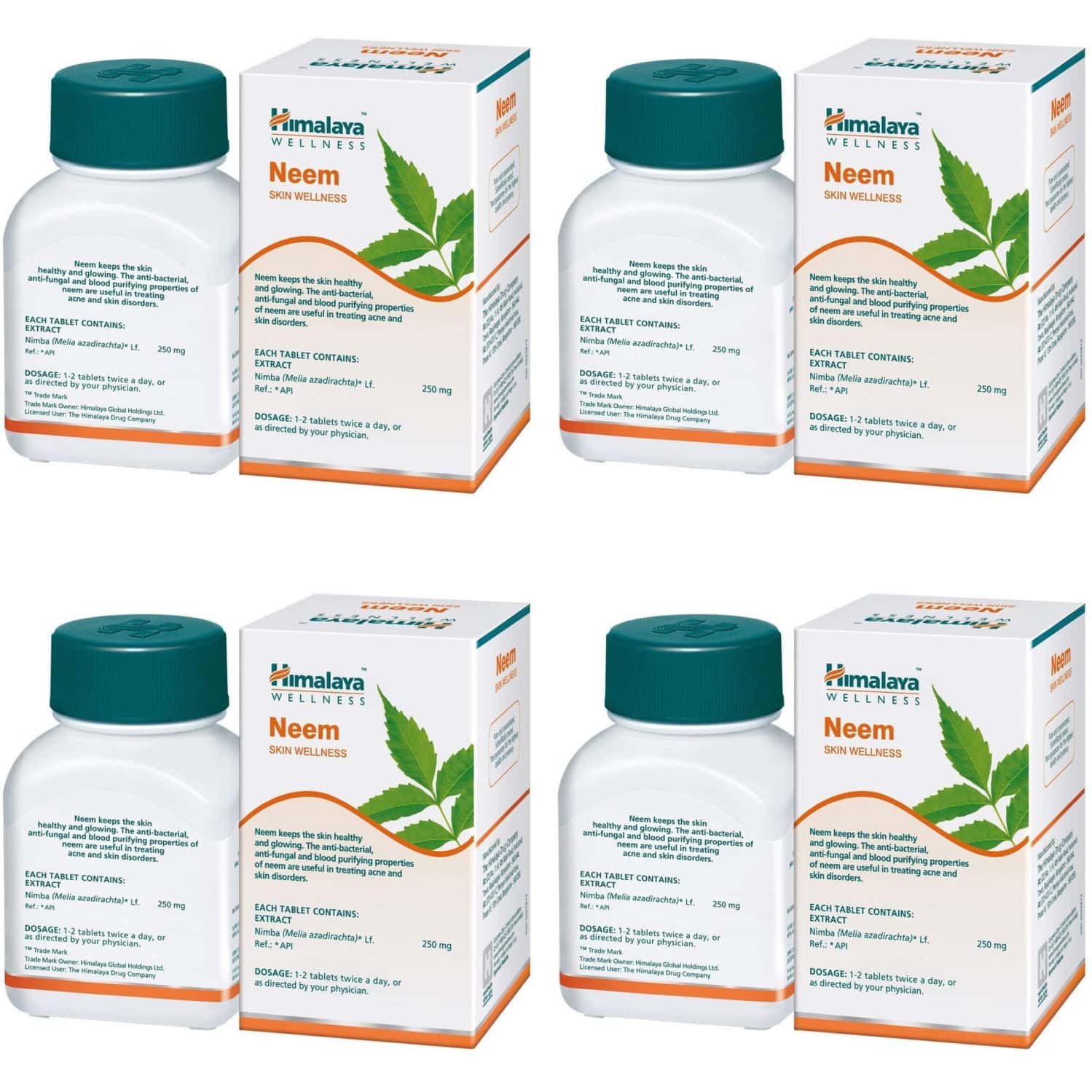 Himalaya Neem Skin Wellness | Controls Acne | Tablets | 60 No's | Pack Of 4