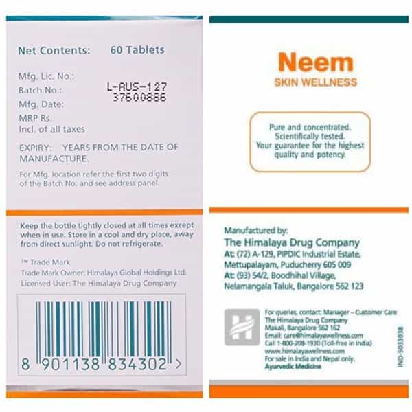 Himalaya Neem Skin Wellness | Controls Acne | Tablets | 60 No's | Pack Of 4