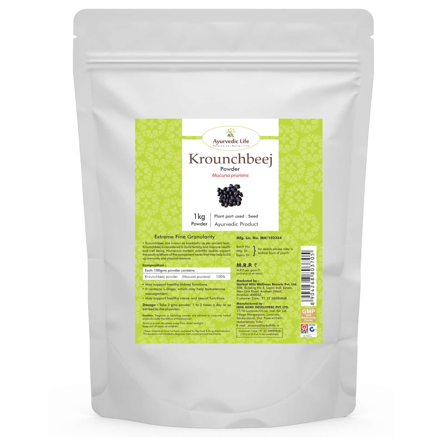 Ayurvedic Life Krounchbeej Powder - 1 Kg Powder - Pack Of 4