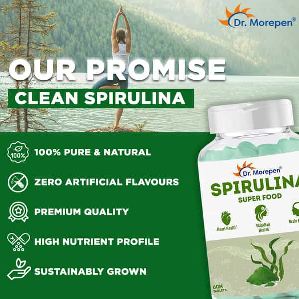 Dr. Morepen Spirulina Tablets For Healthy Heart Brain Skin & Hair - 60 Veg Tablets