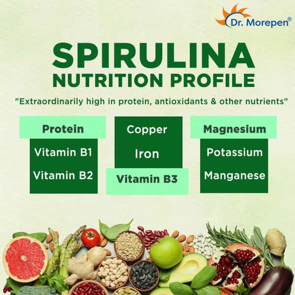Dr. Morepen Spirulina Tablets For Healthy Heart Brain Skin & Hair - 60 Veg Tablets