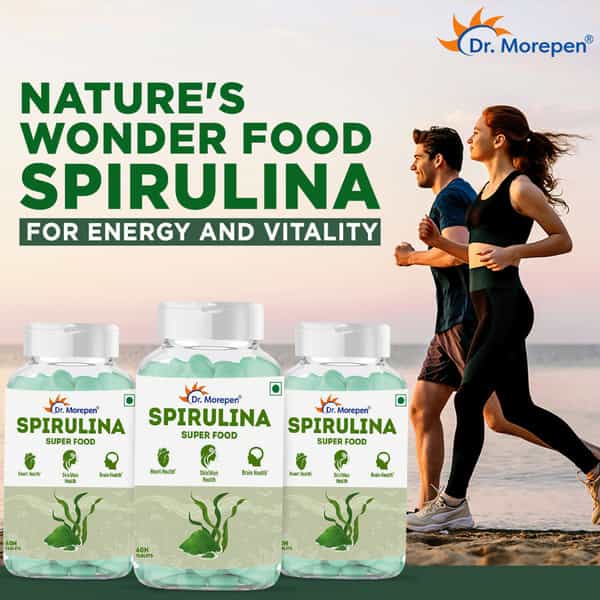 Dr. Morepen Spirulina Tablets For Healthy Heart Brain Skin & Hair - 60 Veg Tablets