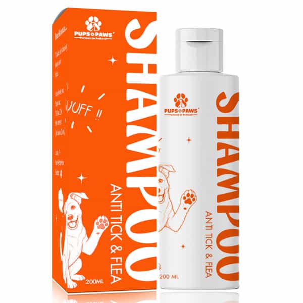 Pups & Paws Anti-Tick & Flea Dog Shampoo With 8% Neem | Tulsi | Aloe Vera & Tea Tree | 200 Ml