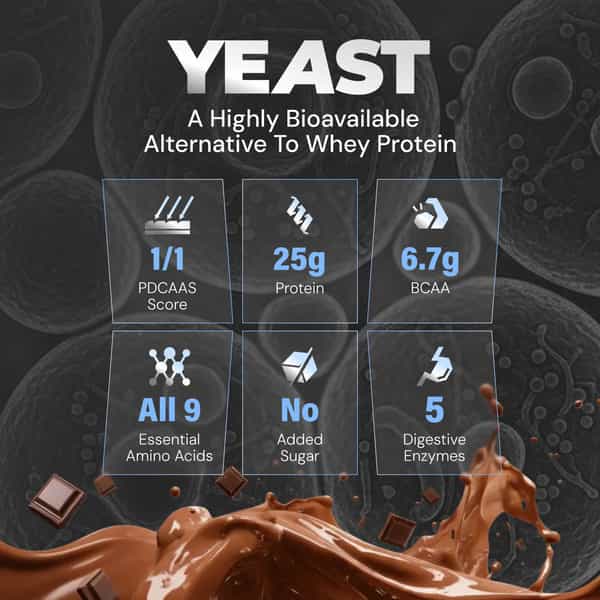 Nutrabay Yeast Protein Powder Rich Chocolate Creme 25G Protein & 6.7G Bcaa Per Scoop Jar 500 Gm