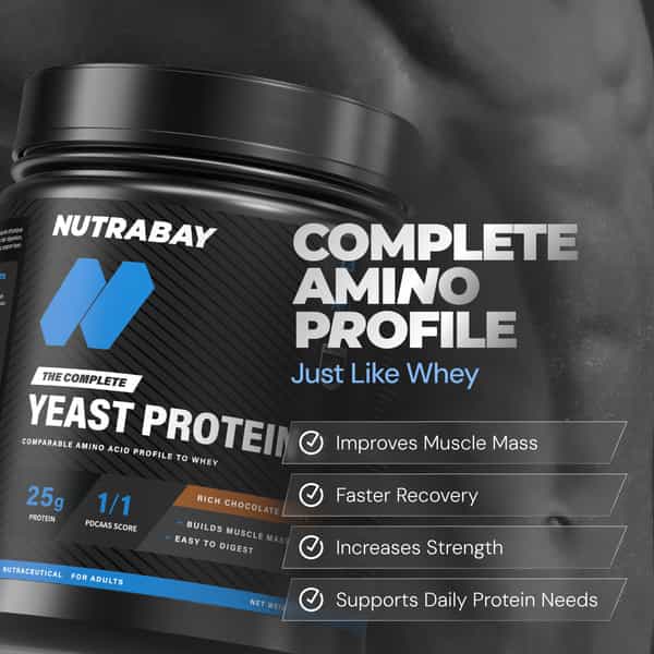 Nutrabay Yeast Protein Powder Rich Chocolate Creme 25G Protein & 6.7G Bcaa Per Scoop Jar 500 Gm