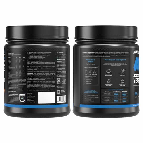 Nutrabay Yeast Protein Powder Rich Chocolate Creme 25G Protein & 6.7G Bcaa Per Scoop Jar 500 Gm