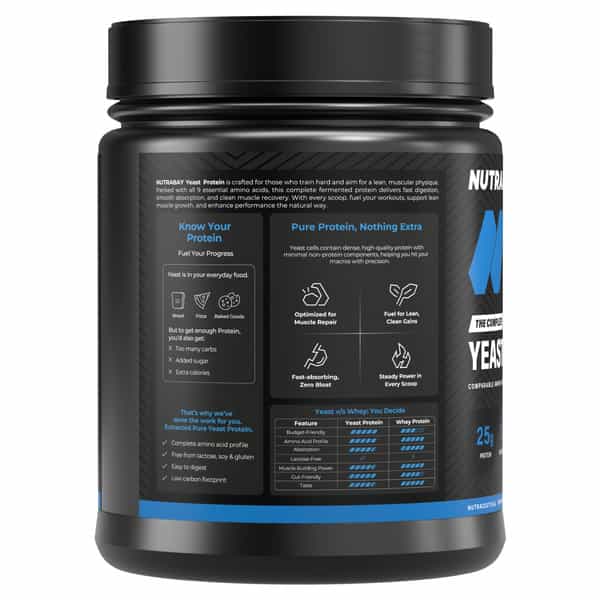 Nutrabay Yeast Protein Powder Rich Chocolate Creme 25G Protein & 6.7G Bcaa Per Scoop Jar 500 Gm