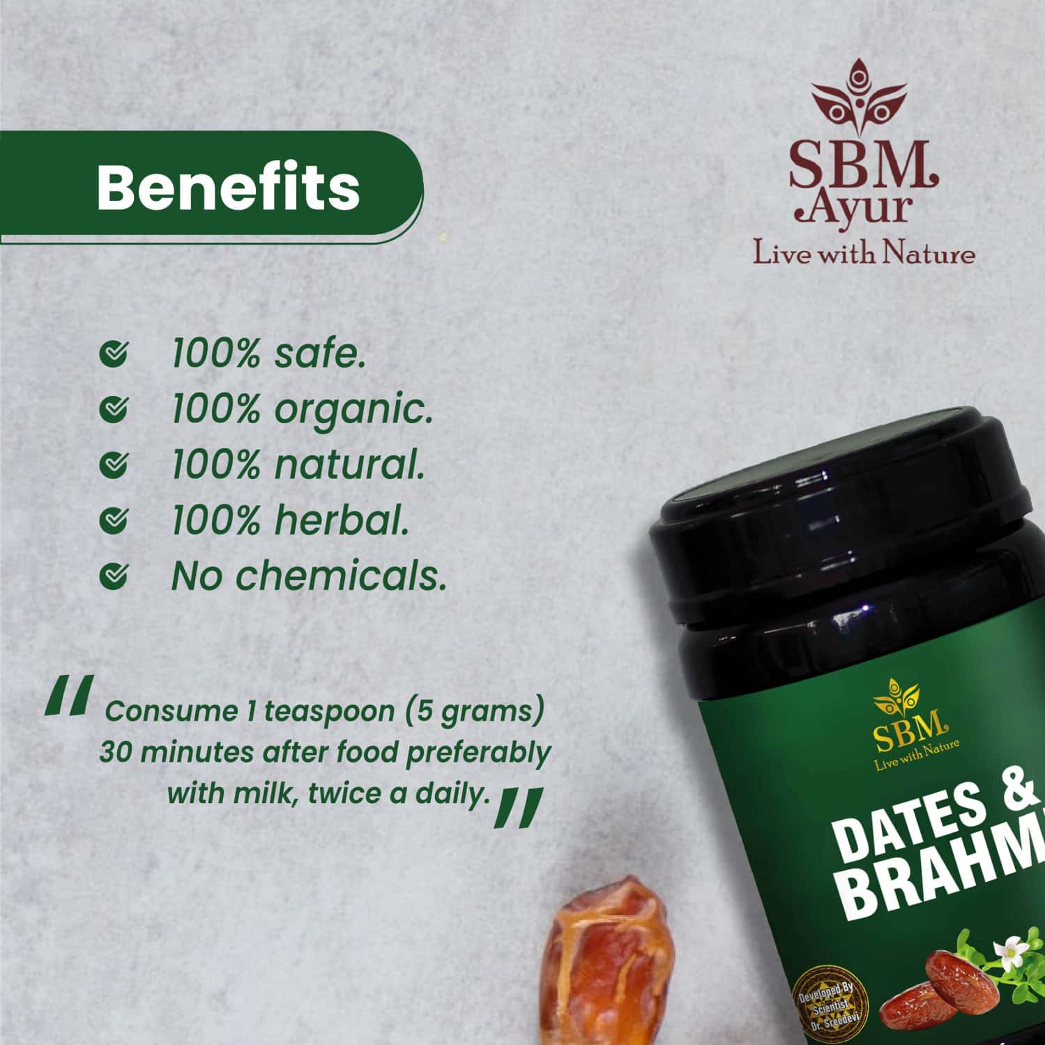 Buy SBM AYUR DATES & BRAHMI LEHYAM HERBAL JAM 450G Online & Get Upto 60