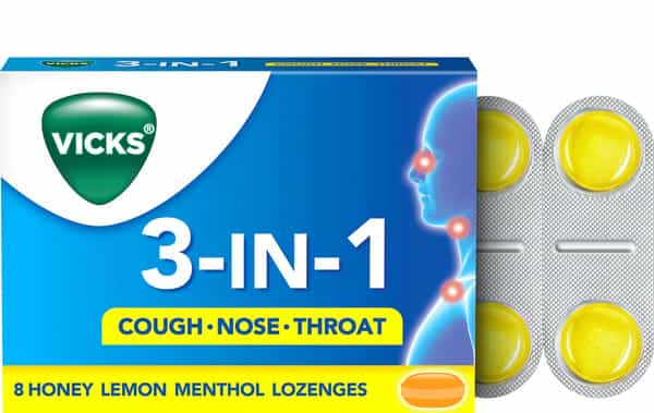 Vicks 3 In 1 Honey Lemon Menthol Jar Of 100+10 Lozenges