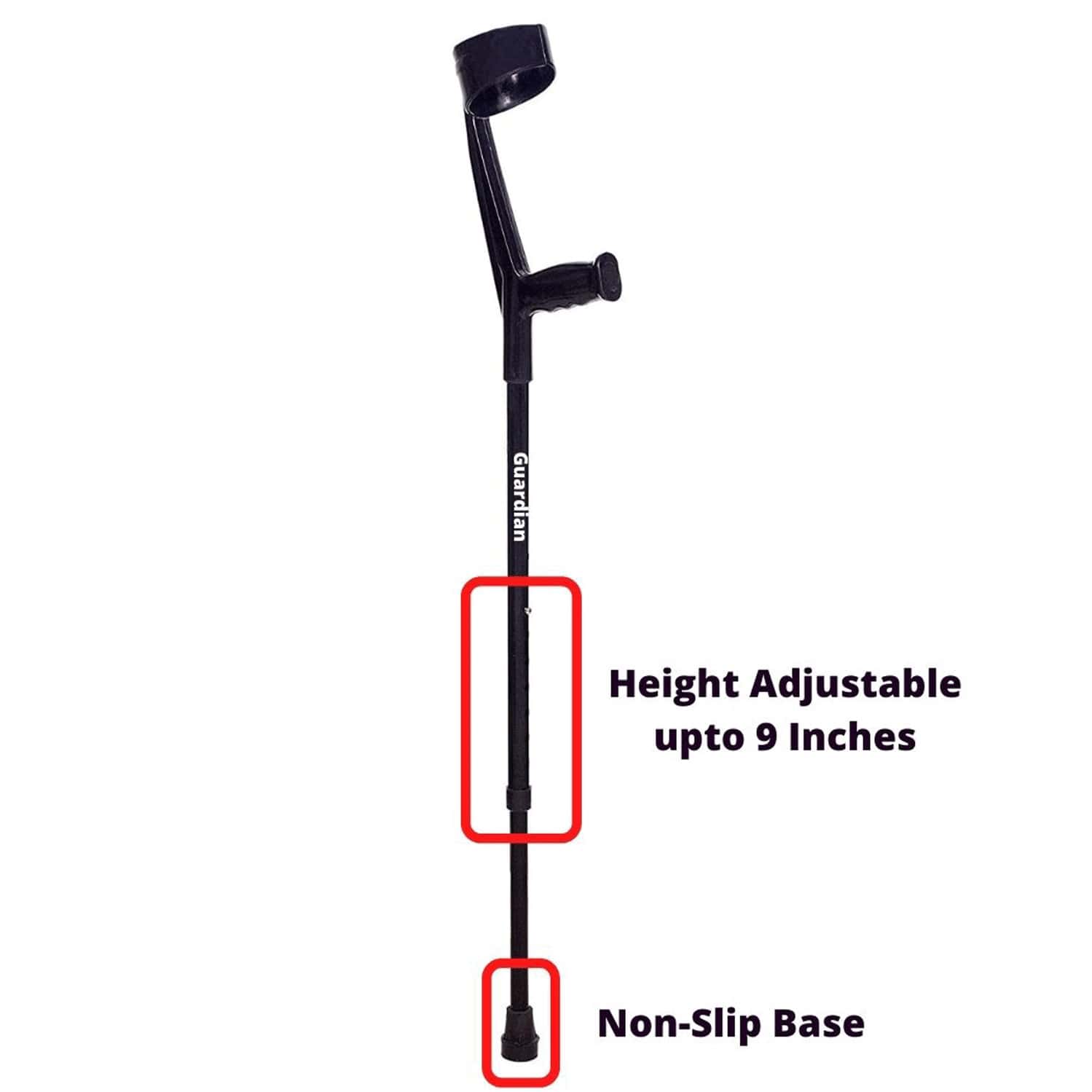 Buy GUARDIAN ELBOW WALKING STICK FOR PATIENTS, ADJUSTABLE, STEEL, BLACK