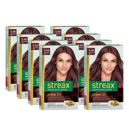 Streax Cream Hair Color For Unisex 60ml - 5.66 Cinnamon Red (Pack Of 8)