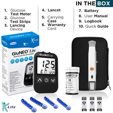 K-Life Gluneolite Fully Automatic Blood Glucose Check Sugar Testing Machine With 50 Strips