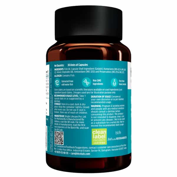 Hk Vitals Fish Oil (30 Capsules) | For Men And Women | 1000Mg Omega 3