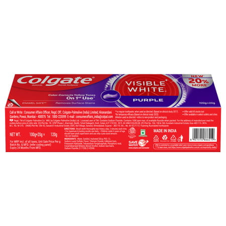 Colgate Visible White Purple Toothpaste (100G + 20G) 120 Gm