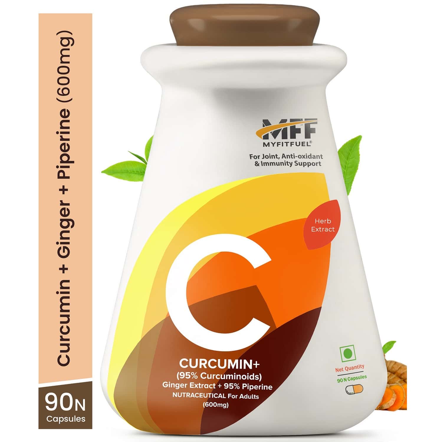 Myfitfuel Curcumin+ (95% Curcuminoids With Ginger Root Extract & Piperine 95% | 600mg | 90 Capsules)