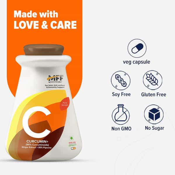 Myfitfuel Curcumin+ (95% Curcuminoids With Ginger Root Extract & Piperine 95% | 600Mg | 90 Capsules)