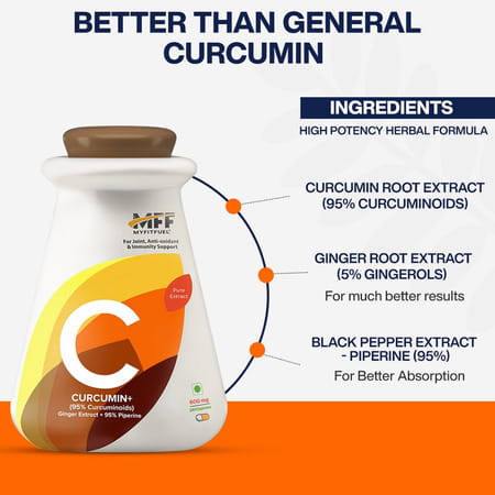 Myfitfuel Curcumin+ (95% Curcuminoids With Ginger Root Extract & Piperine 95% | 600mg | 90 Capsules)