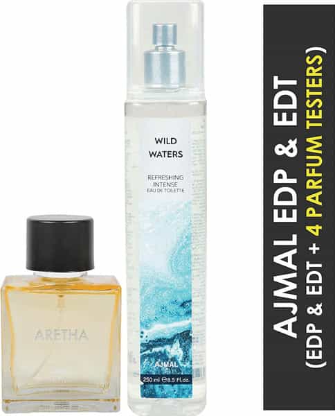 Ajmal Aretha Edp For Women 100Ml & Wild Waters Edt For Men & Women 250Ml Combo Pack 2 (Total 350Ml)