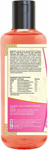 Khadi Pure Herbal Rose & Geranium Massage Oil Paraffin-Mineral Oil Free - 210Ml