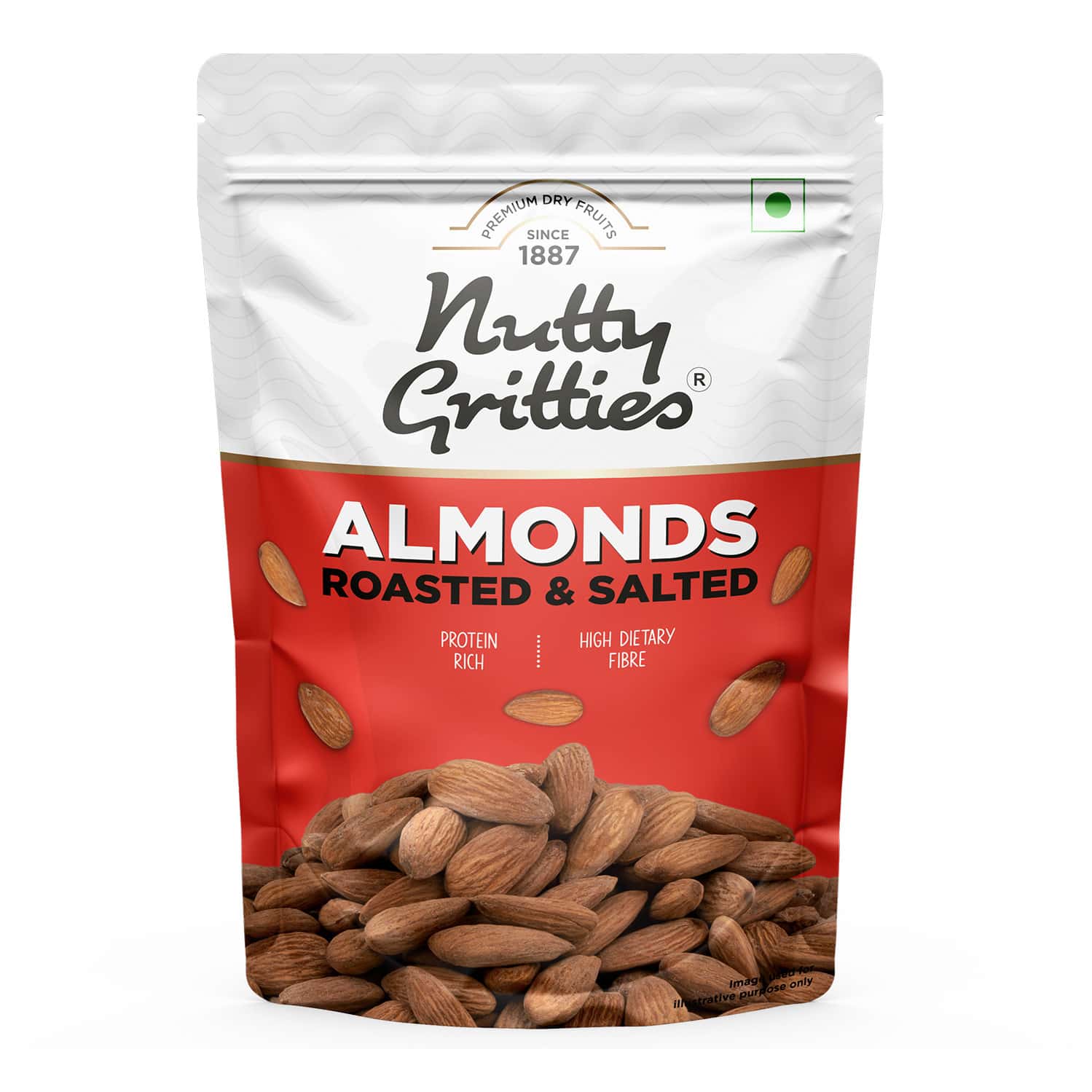 Nutty Gritties California Roasted Almonds| Lightly Salted And Dry Roasted - 200g