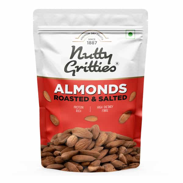 Nutty Gritties California Roasted Almonds| Lightly Salted And Dry Roasted - 200G