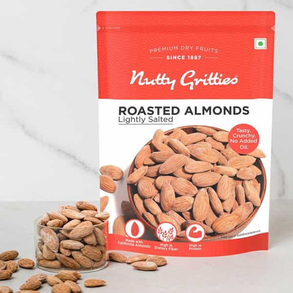 Nutty Gritties California Roasted Almonds| Lightly Salted And Dry Roasted - 200G