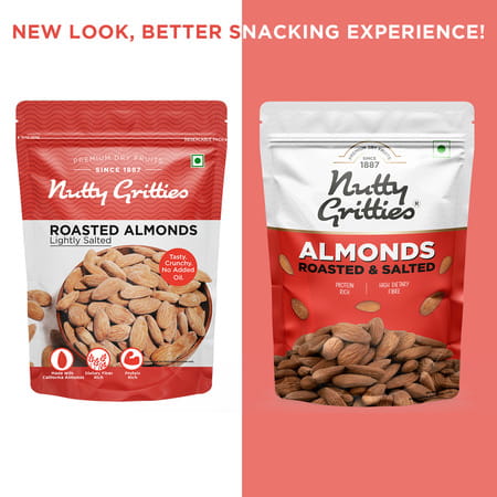 Nutty Gritties California Roasted Almonds| Lightly Salted And Dry Roasted - 200g