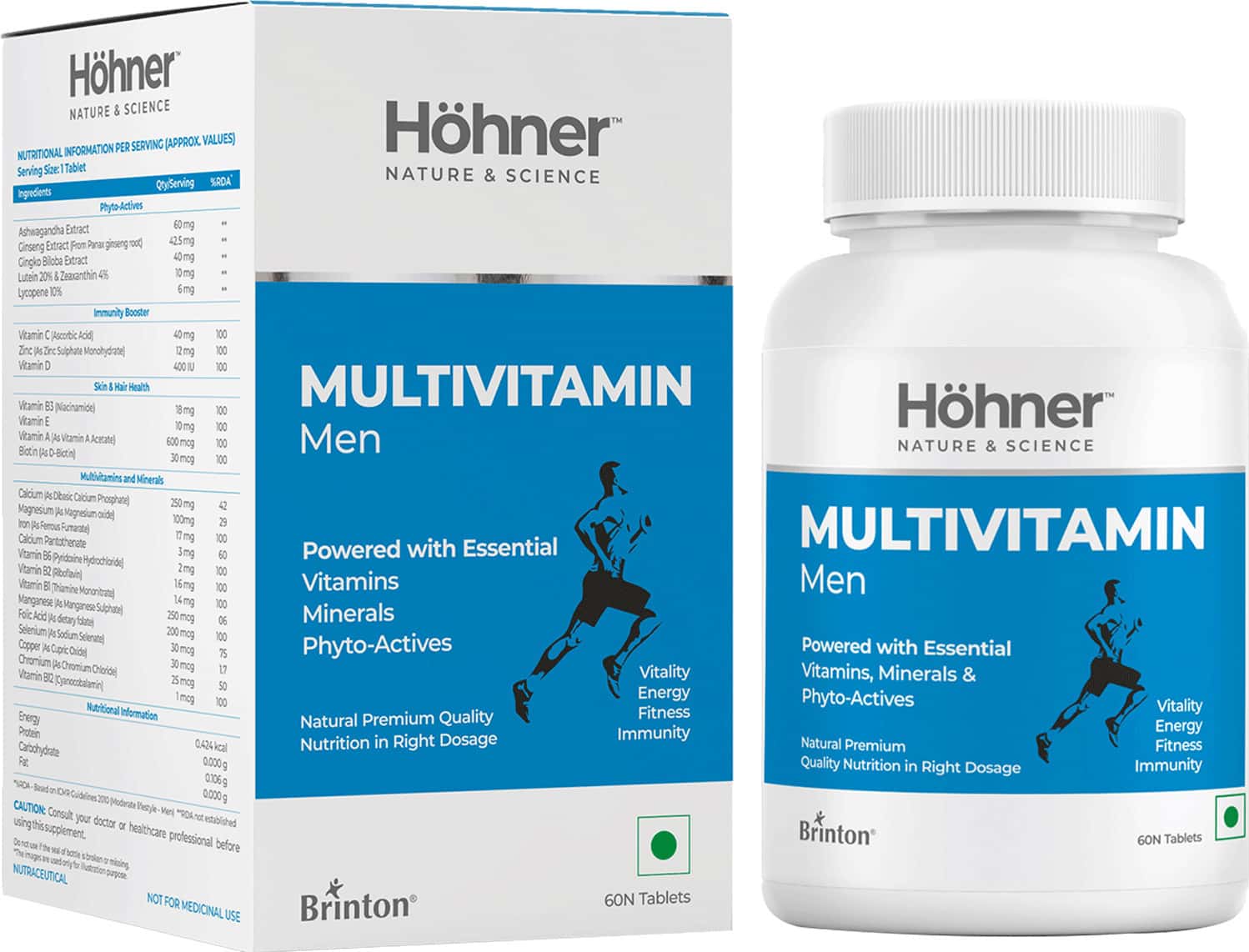 Hohner Multivitamin Men With Essentials Vitamins Minerals & Phyto-Actives Once A Day -60 Tablets