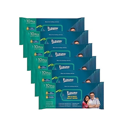 Elduro Wipes | Wet Tissues Wipes For Adults Bed And Bath Unisex Adult - Pack Of 6 (60 Counts)