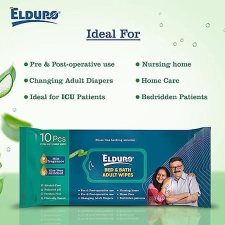Elduro Wipes | Wet Tissues Wipes For Adults Bed And Bath Unisex Adult - Pack Of 6 (60 Counts)