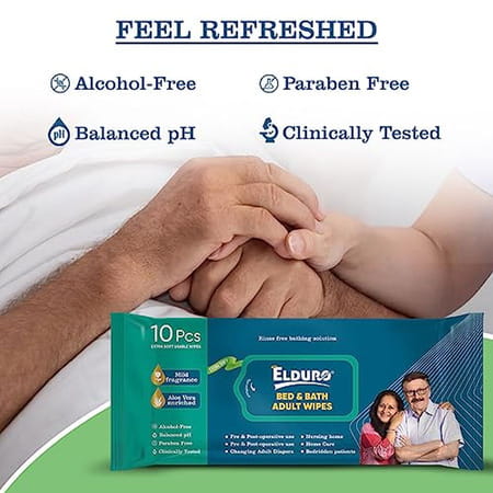 Elduro Wipes | Wet Tissues Wipes For Adults Bed And Bath Unisex Adult - Pack Of 6 (60 Counts)